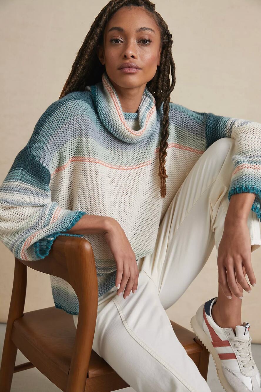 Anthropologie Courtney Ombre Cowl Neck Alpaca Wool Blend Sweater XS